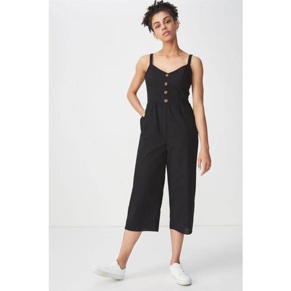 Cotton On Women's Black Decorative Button Wide Leg Cropped Jumpsuit Sz XXL - Picture 1 of 11